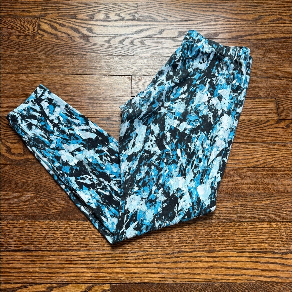 Nike Dri-Fit Printed Athletic Leggings Blue Black White Size Large